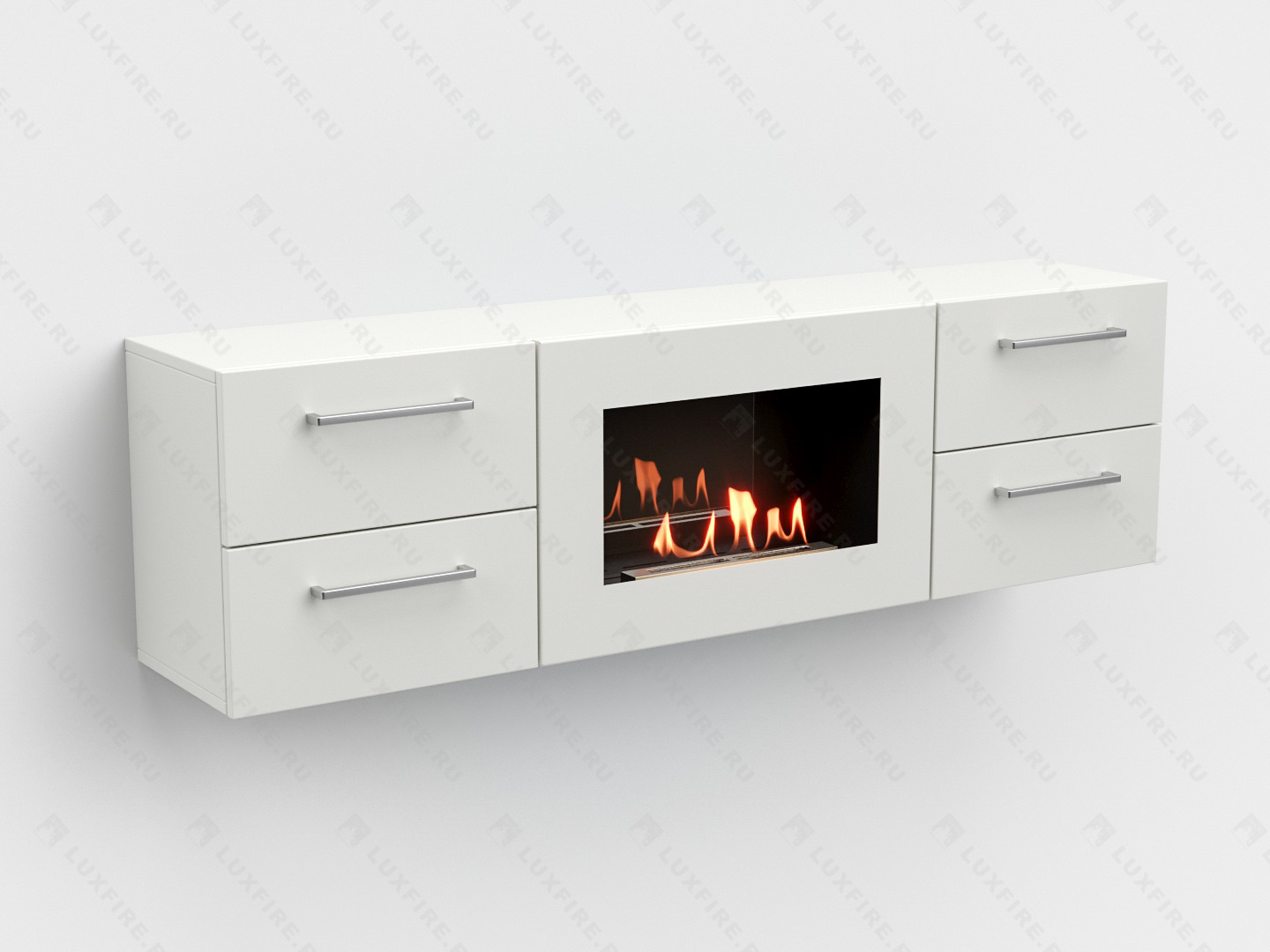 Тумба ТВ Lux Fire "Белая Роза" настенная 1400, с белым биокамином по цене 91 470 руб.